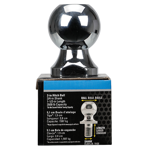 REESE Towpower Trailer Hitch Ball, 2 Inch Diameter, 3,500 lbs. Capacity, 3/4 Inch Shank Diameter, 1-1/2 Inch Shank Length, Chrome
