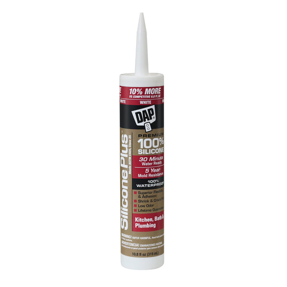 DAP Silicone Plus 10.8 oz. White Premium Kitchen, Bath and Plumbing Caulk